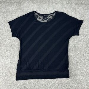 AB Studio Womens Black Floral Lace Back Diagonal Stripe Banded‎ Hem L Whimsigoth